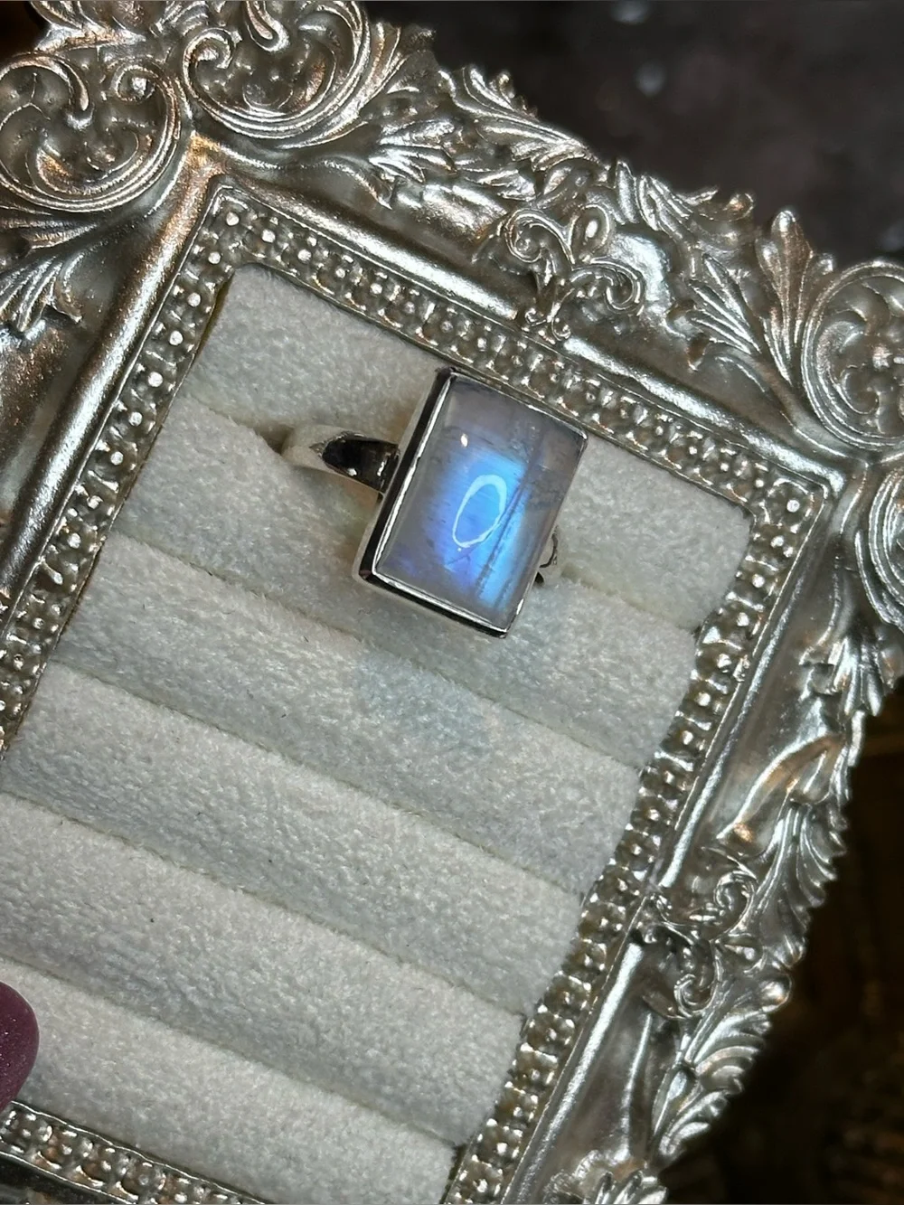 Rainbow Moonstone Ring Sterling Silver S925 Size 8.5